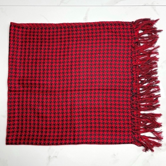 Fashion‎ Scarf Neck Warmer Rectangular Red Black Houndstooth Fringe Unisex Wrap - Picture 1 of 5